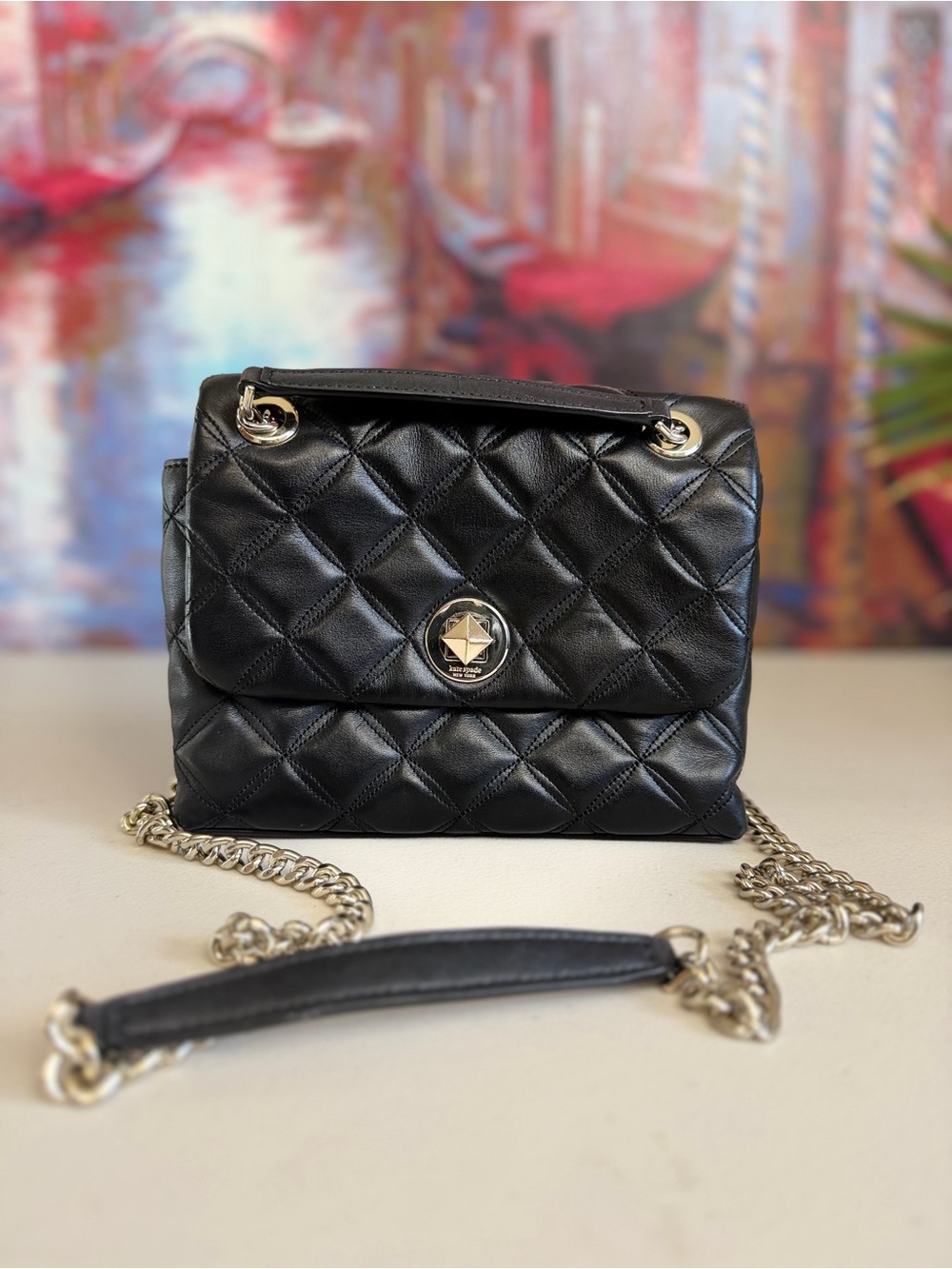 Kate Spade Astor Court Black Quilted Leather Chain Crossbody Shoulder Bag